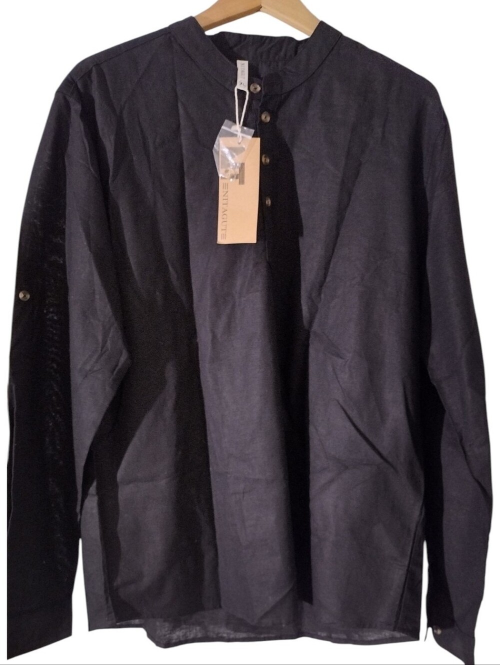 Men's Black Mandarin Collar Pullover Shirt Jacket - Untitled Brand